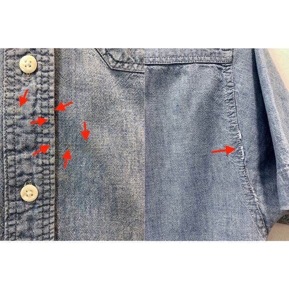 80s Sperry Top Sider Chambray Work Shirt w Rhinestone Collar Tips | XS - Picture 9 of 9